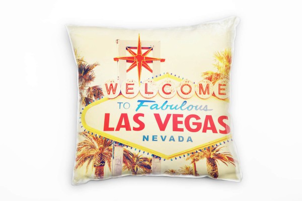 Urban, Straßenschild, Las Vegas, rot, gelb Deko Kissen 40x40cm für Couch Sofa Lounge Zierkissen