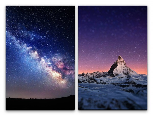 2 Bilder je 60x90cm Matterhorn Alpen Sterne Milchstraße Nacht Astrofotografie Erhaben