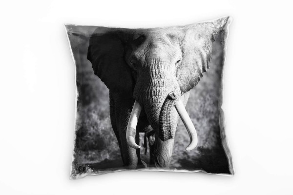Tiere, schwarz, weiß, Elefant Deko Kissen 40x40cm für Couch Sofa Lounge Zierkissen