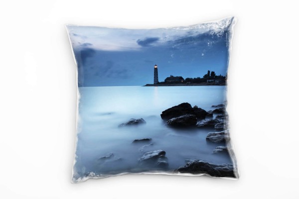 Meer, grau, blau, Nebel, Leuchtturm Deko Kissen 40x40cm für Couch Sofa Lounge Zierkissen