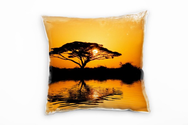 Natur, orange, Sonnenuntergang, Afrika, Silhouette Deko Kissen 40x40cm für Couch Sofa Lounge Zierkis
