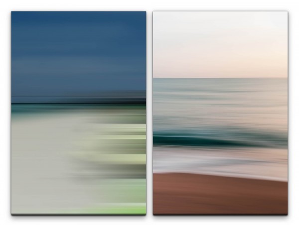 2 Bilder je 60x90cm Pastelltöne Wellen Strand Beruhigend Abstrakt Modern Weite