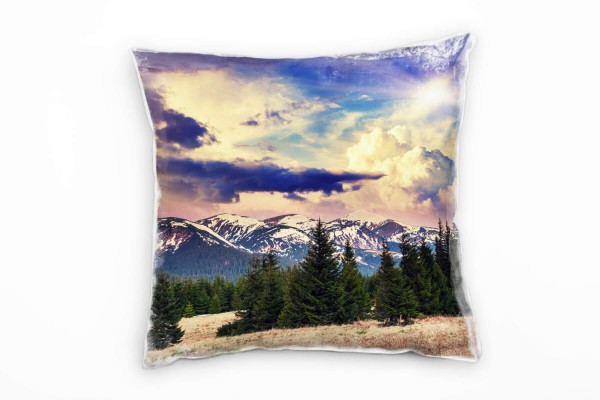 Landschaft, blau, grün, schneebedeckte Berge, Wald Deko Kissen 40x40cm für Couch Sofa Lounge Zierkis