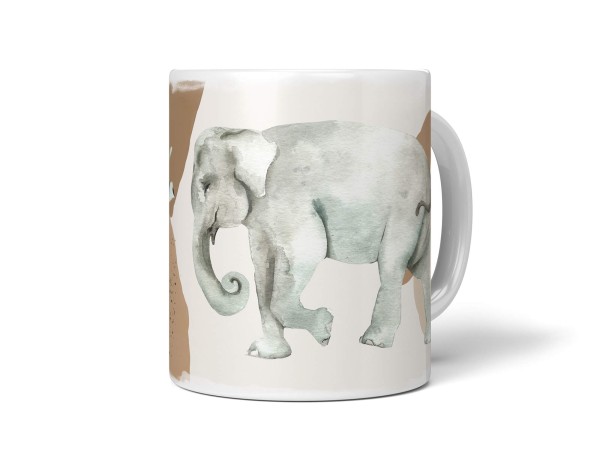 Tasse Porzellan Tier Motiv Elefant Wasserfarben Aquarell Pastelltöne