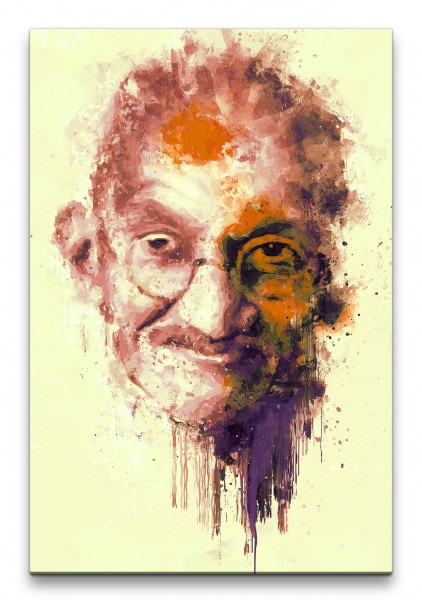 Gandhi Porträt Abstrakt Kunst Frieden Nobelpreisträger Legende 60x90cm Leinwandbild