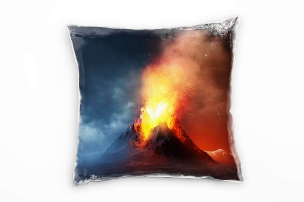 Illustration, Vulkan, Lava, gelb, rot, blau Deko Kissen 40x40cm für Couch Sofa Lounge Zierkissen