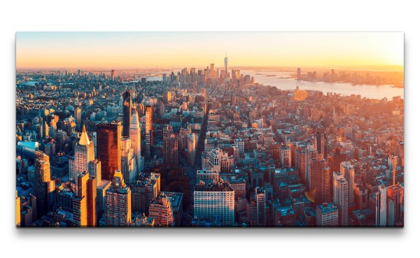 Leinwandbild 120x60cm New York Manhattan Wolkenkratzer Hochhäuser Sonnenuntergang