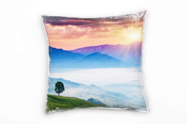 Landschaft, grün, orange, blau, Sonnenuntergang, Ukraine Deko Kissen 40x40cm für Couch Sofa Lounge Z