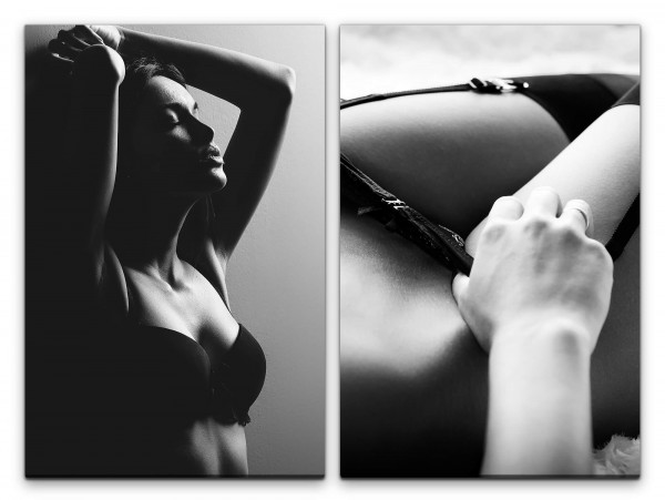 2 Bilder je 60x90cm Aktfotografie Erotisch Dessous Sinnlich Verführerisch Anziehend Schwarz Weiß