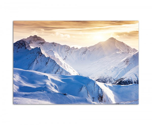 120x80cm Winterlandschaft Schnee Berge Abendsonne