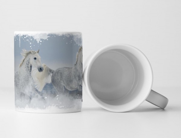 Tasse Geschenk Tierfotografie – Galoppierende Schimmel im Schnee
