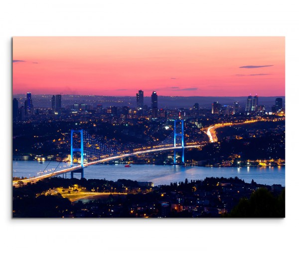 120x80cm Wandbild Istanbul Bosporus Brücke Abendlicht