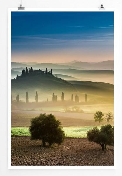 Landschaftsfotografie 60x90cm Poster Gold grüne Felder der Toskana