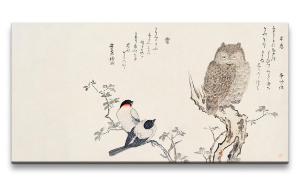 Remaster 120x60cm Utamaro Kitagawa traditionelle japanische Kunst Eule Natur Harmonie