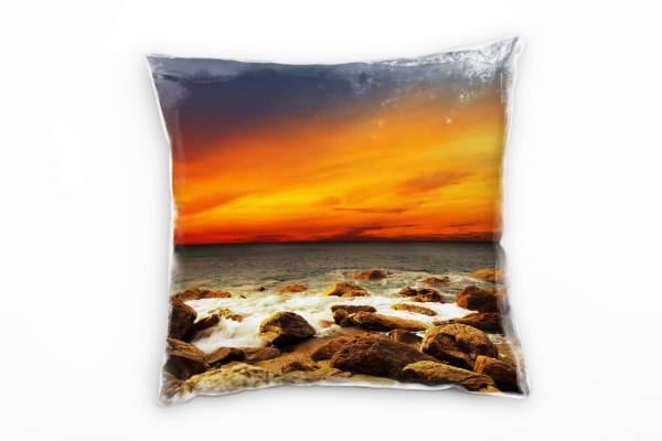 Strand und Meer, orange, braun, Sonnenuntergang Deko Kissen 40x40cm für Couch Sofa Lounge Zierkissen