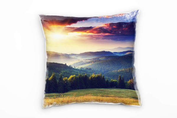 Landschaft, grün, gelb, Sonnenuntergang, Wald, Ukraine Deko Kissen 40x40cm für Couch Sofa Lounge Zie