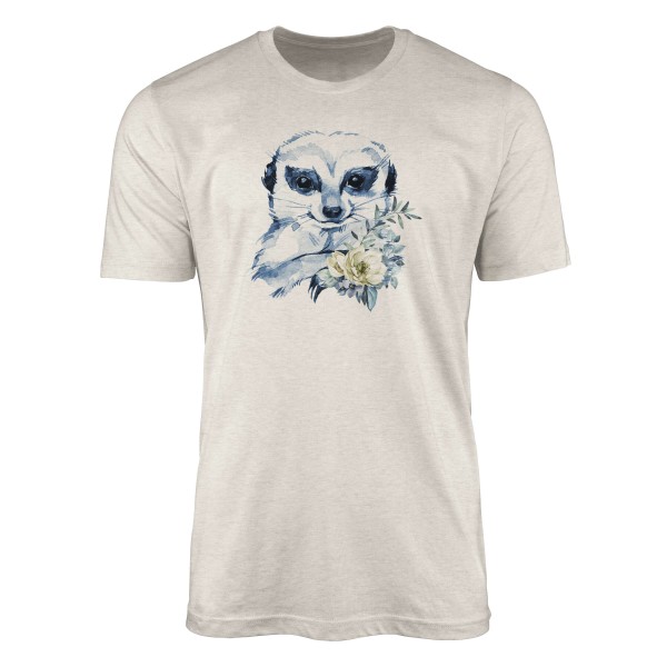 Herren Shirt 100% gekämmte Bio-Baumwolle T-Shirt Aquarell Erdmännchen Motiv Nachhaltig Ökomode aus