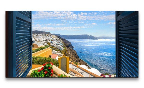 Leinwandbild 120x60cm Mittelmeer Küste Traumhaft Fenstersicht Sommer Urlaub