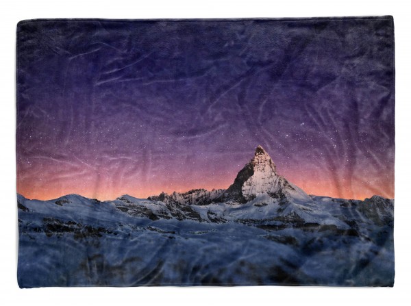 Handtuch Strandhandtuch Saunatuch Kuscheldecke mit Fotomotiv Matterhorn Berggipfel Sterne