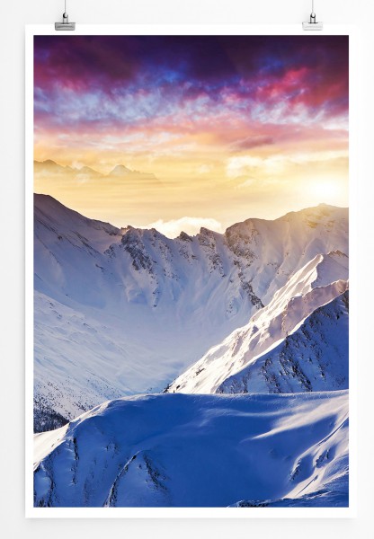 90x60cm Poster Wintergebirge bei Sonnenuntergang Österreich