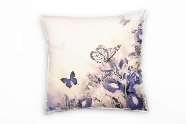 Macro, Schmetterlinge, beige, rosa, blau, Blumen Deko Kissen 40x40cm für Couch Sofa Lounge Zierkisse