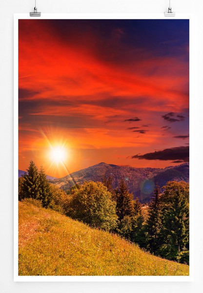 Landschaftsfotografie 60x90cm Poster Strahlende Sonne über Herbstlandschaft