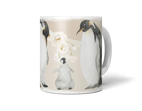 Tasse Porzellan Tier Motiv Pinguin Familie Blumen Pastelltöne Herzig