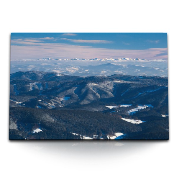120x80cm Wandbild auf Leinwand Berge Gebirge Horizont Berglandschaft Sonnenuntergang