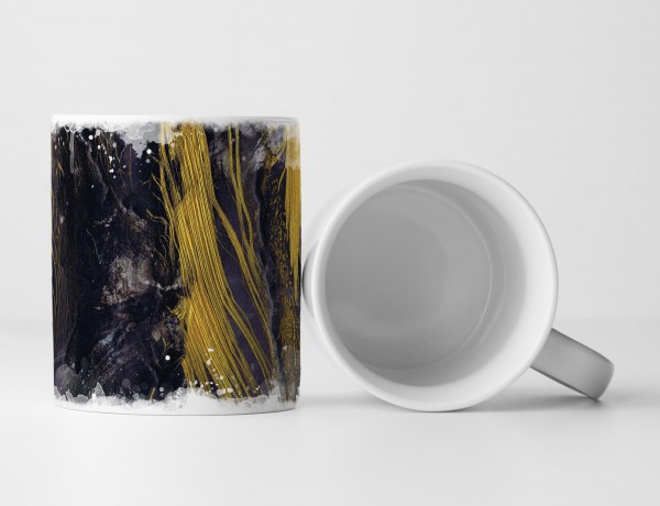 Tasse Geschenk schwarzer Hintergrund; goldrute farbige Abstraktionen 