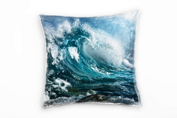 Meer. Blau, weiß, große Wellen, stürmische See Deko Kissen 40x40cm für Couch Sofa Lounge Zierkissen