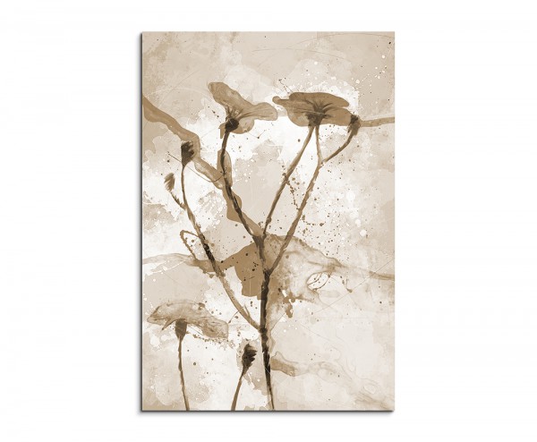 Blumen X 90x60cm Aquarell Art Leinwandbild Sepia