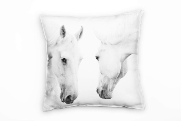 Tiere, schwarz, weiß, weiße Pferde Deko Kissen 40x40cm für Couch Sofa Lounge Zierkissen