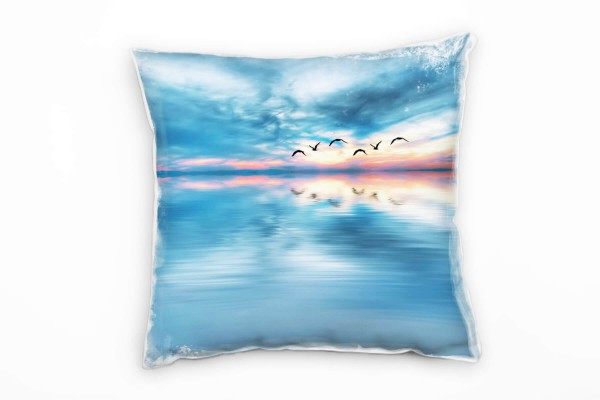 Meer, blau, grau, Vögel, glatte Wasseroberfläche Deko Kissen 40x40cm für Couch Sofa Lounge Zierkisse