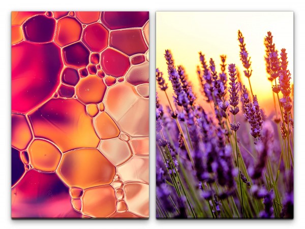 2 Bilder je 60x90cm Sommer Lavendel Lavendelfeld Sonnenschein Farbenfroh Wärme Dekorativ