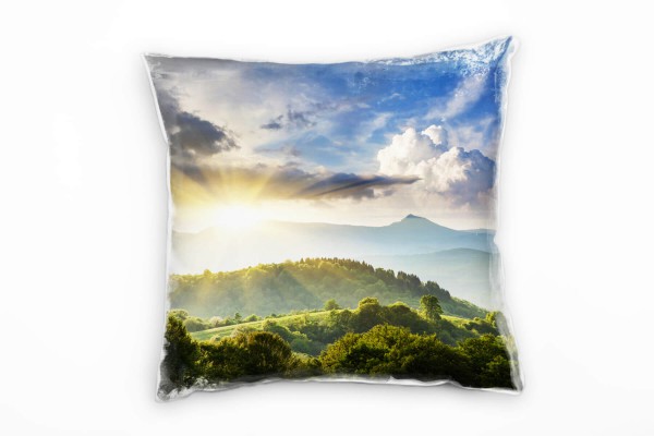 Landschaft, grün, grau, Morgen, Wald, Sonne, Ukraine Deko Kissen 40x40cm für Couch Sofa Lounge Zierk
