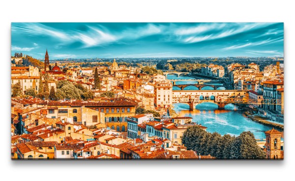Leinwandbild 120x60cm Florenz Italien Historische Stadt Süden Fluss Brücken