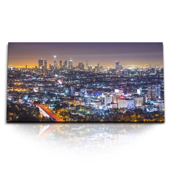 Kunstdruck Bilder 120x60cm USA Los Angeles bei Nacht Stadt Skyline