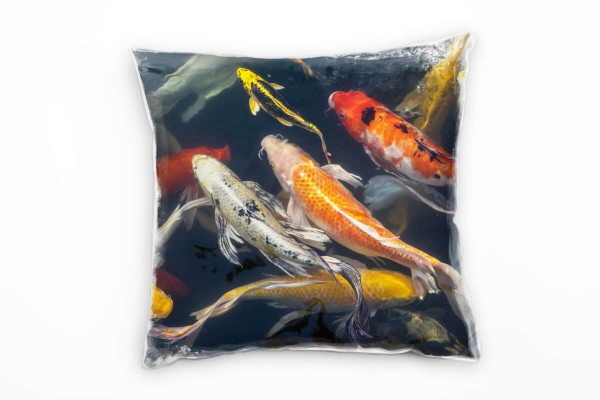 Tiere, Karpfen, Wasser, gelb, rot, weiß, orange Deko Kissen 40x40cm für Couch Sofa Lounge Zierkissen