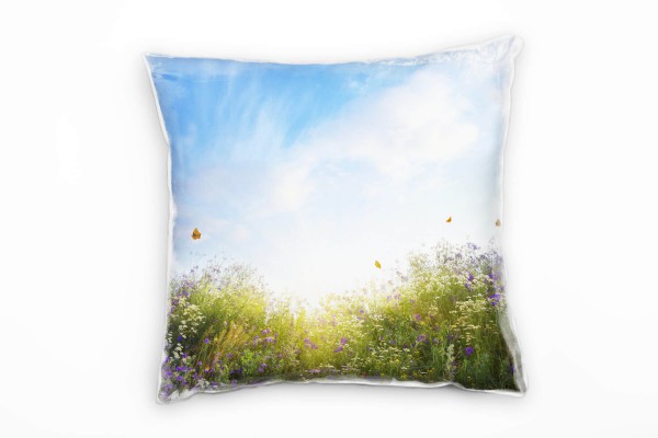 Sommer, Wiese, Schmetterlinge, Blumen, grün Deko Kissen 40x40cm für Couch Sofa Lounge Zierkissen