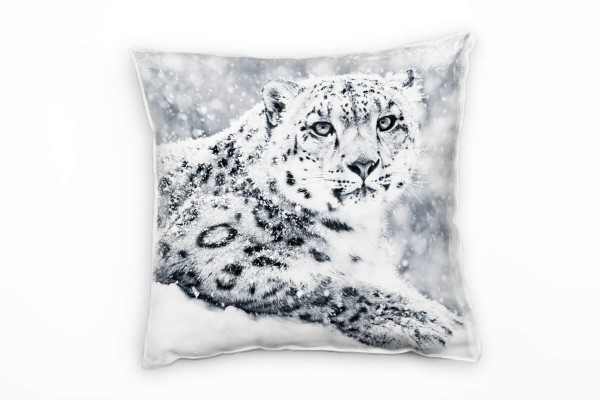 Tiere, Schneeleopard, Portrait, Schnee, grau, weiß Deko Kissen 40x40cm für Couch Sofa Lounge Zierkis
