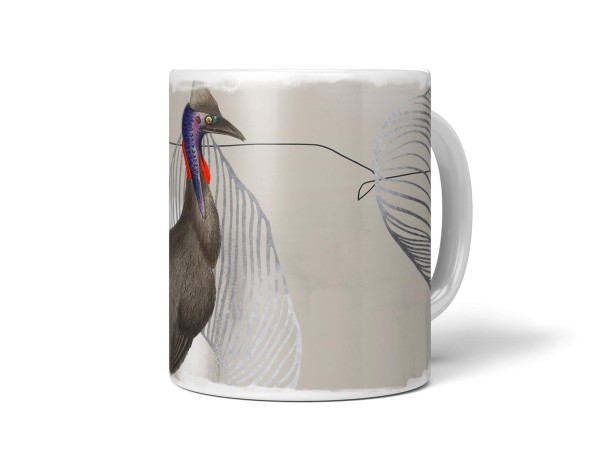 Dekorative Tasse mit schönem Vogel Motiv Kasuare einzigartiges Design Kunstvoll Exotisch