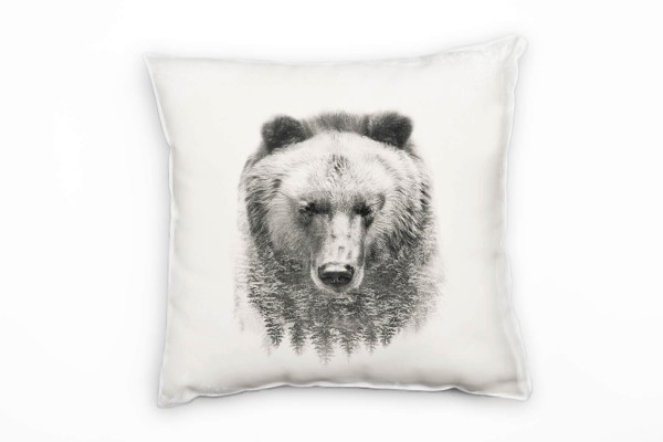 Tiere, Abstrakt, Bär, Wald, creme, grau Deko Kissen 40x40cm für Couch Sofa Lounge Zierkissen