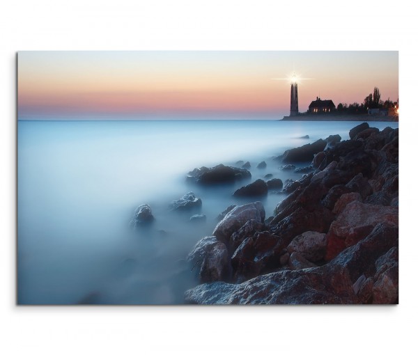 120x80cm Wandbild Küste Steine Meer Leuchtturm