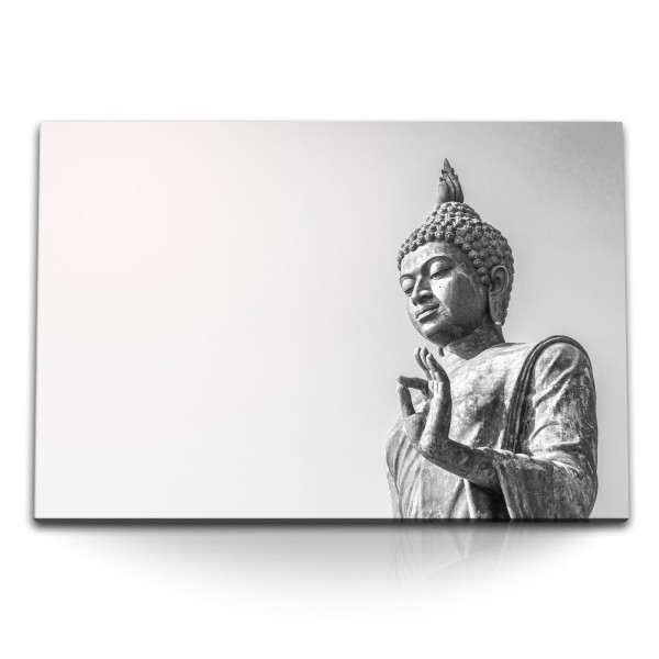 120x80cm Wandbild auf Leinwand Buddhastatue Buddha Schwarz Weiß Meditation