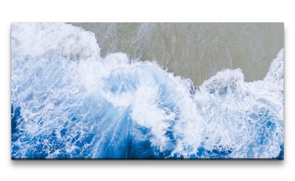 Leinwandbild 120x60cm Vogelperspektive Atemberaubend Wasser Meer Strand Wellen