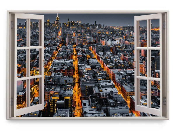 Wandbild 120x80cm Fensterbild New York USA Großstadt Stadtlichter Hochhäuser