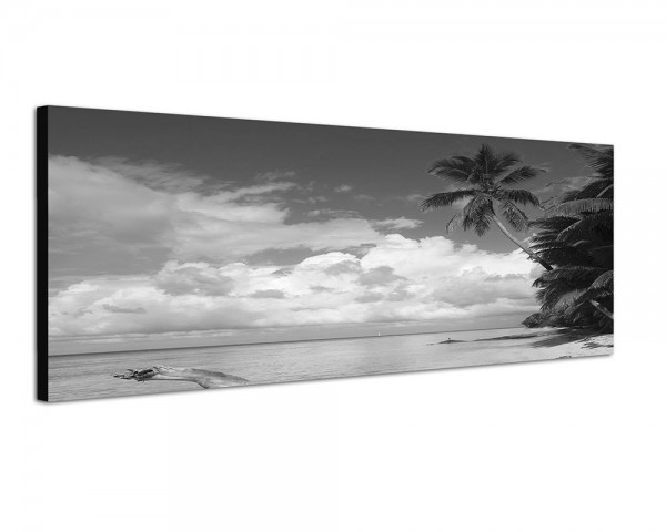 150x50cm Strand Meer Wolken Palmen Holzstamm