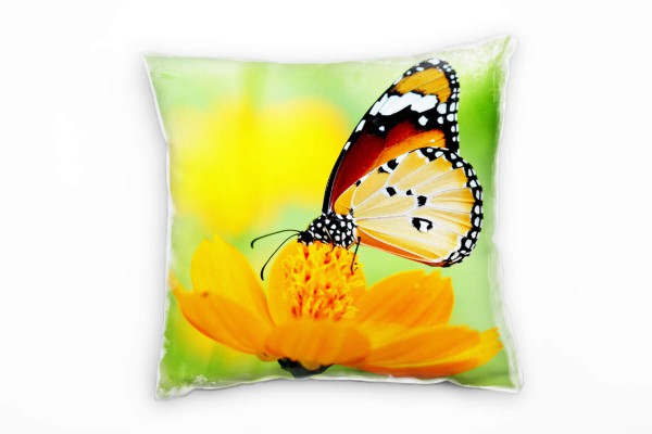 Tiere, Schmetterlinge, Blüte, orange, grün Deko Kissen 40x40cm für Couch Sofa Lounge Zierkissen