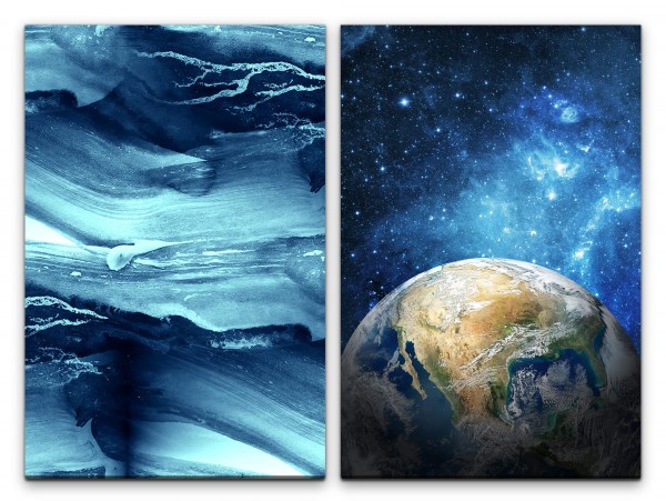 2 Bilder je 60x90cm Erde Planet Weltall Sterne Abstrakt Kunstvoll Universum