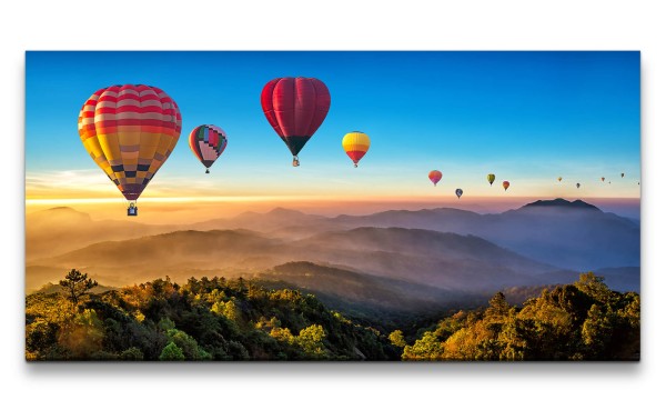 Leinwandbild 120x60cm Landschaft Berge Heißluftballons Horizont Freiheit